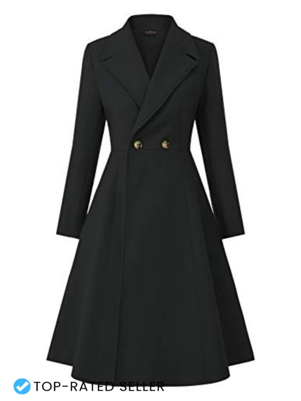 Women's Double Breasted Pea Coat A-Line Long Trench Winter Dress Coat Pockets